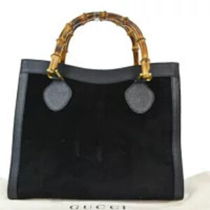 Gucci Bamboo Handbag Black Suede Leather